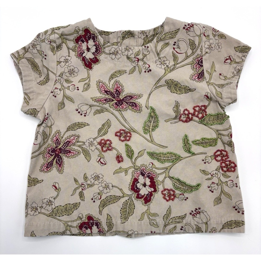 Lili Gaufrette Girls Top Floral Embellished with Beads Size 3 Made in France
